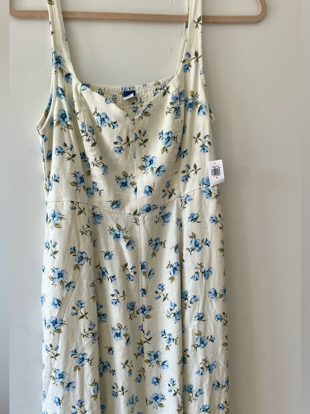 Cream Floral Sundress with Blue Rose Print
